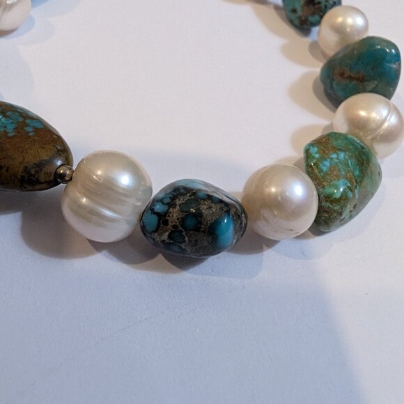 Vintage Pearl and Turquoise Nugget Bracelet - Picture 3 of 7